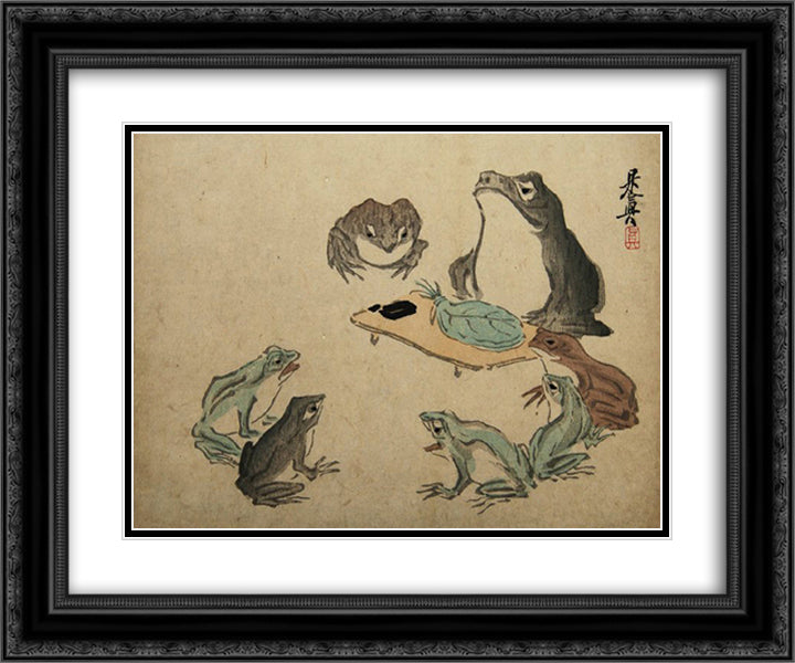 Frogs 24x20 Black Ornate Wood Framed Art Print Poster with Double Matting by Zeshin, Shibata