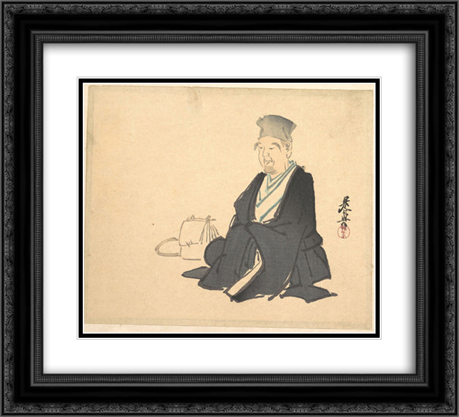 Portrait of Rikyu 22x20 Black Ornate Wood Framed Art Print Poster with Double Matting by Zeshin, Shibata
