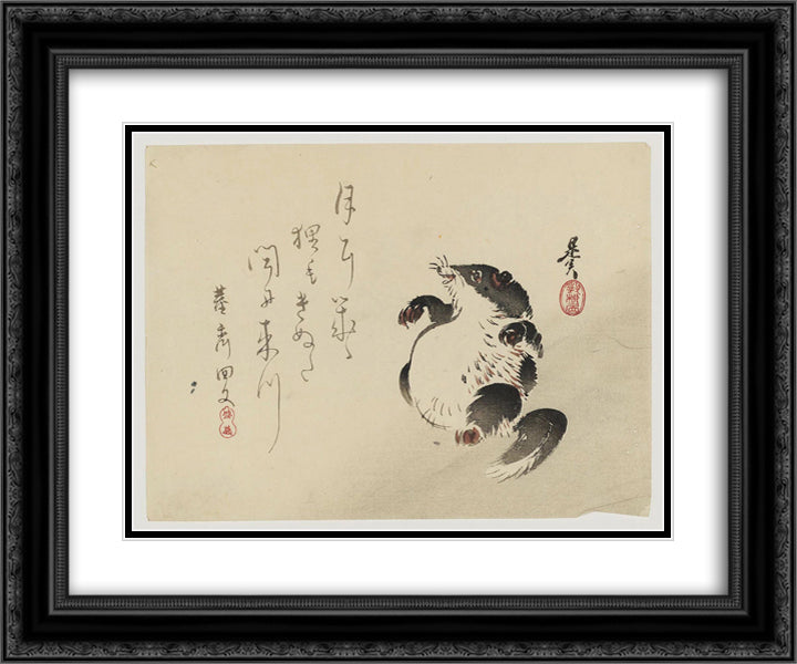 Racoon-dog (Tanuki) 24x20 Black Ornate Wood Framed Art Print Poster with Double Matting by Zeshin, Shibata