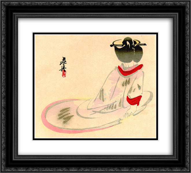Sitting Lady 22x20 Black Ornate Wood Framed Art Print Poster with Double Matting by Zeshin, Shibata