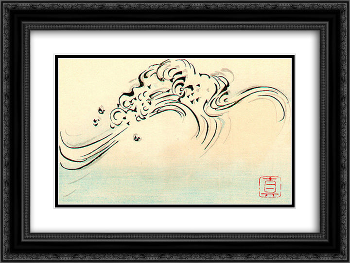 Wild Waves - Hana Kurabe 24x18 Black Ornate Wood Framed Art Print Poster with Double Matting by Zeshin, Shibata