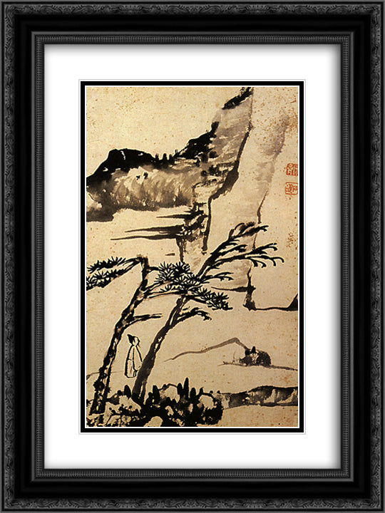 A friend of solitary trees 18x24 Black Ornate Wood Framed Art Print Poster with Double Matting by Shitao