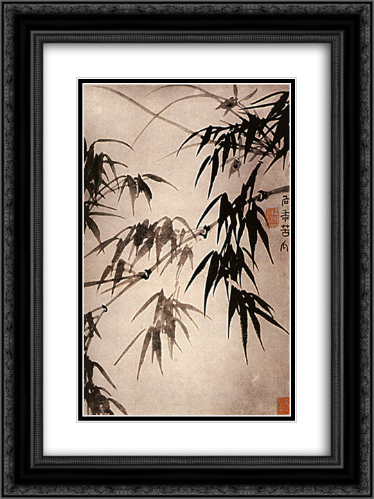 Bamboo 18x24 Black Ornate Wood Framed Art Print Poster with Double Matting by Shitao
