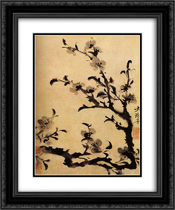 Flowery branch 20x24 Black Ornate Wood Framed Art Print Poster with Double Matting by Shitao