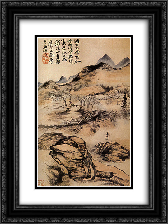 Go by the cold paths 18x24 Black Ornate Wood Framed Art Print Poster with Double Matting by Shitao