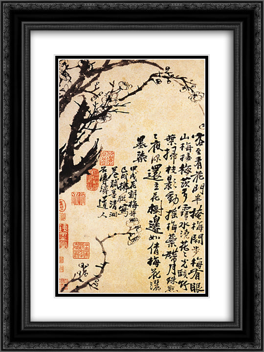 Prunus in flower 18x24 Black Ornate Wood Framed Art Print Poster with Double Matting by Shitao