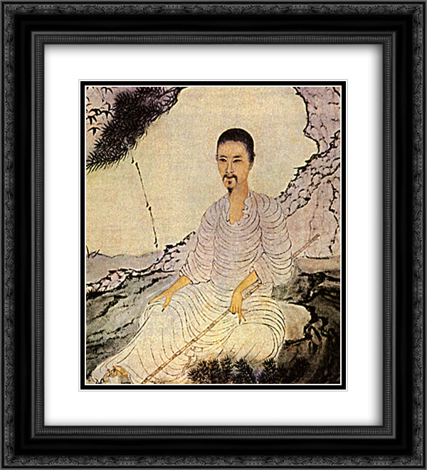 Self-portrait, along with a pin and a bamboo 20x22 Black Ornate Wood Framed Art Print Poster with Double Matting by Shitao