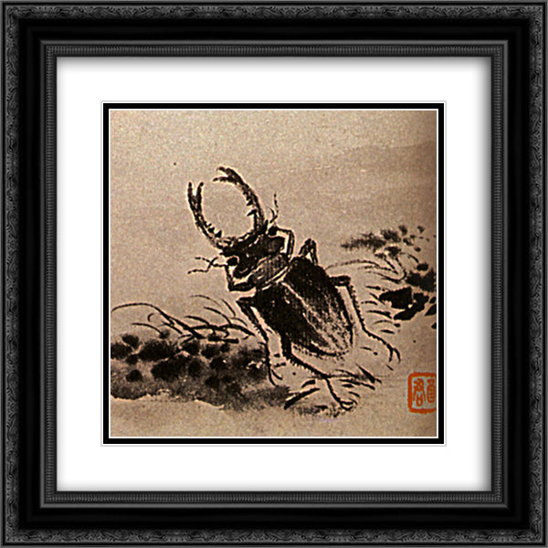 Studies of insects, beetles 20x20 Black Ornate Wood Framed Art Print Poster with Double Matting by Shitao