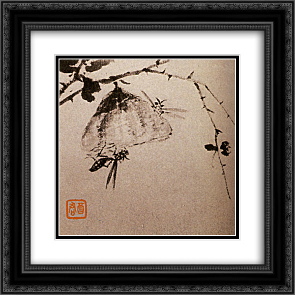Studies of insects, wasps 20x20 Black Ornate Wood Framed Art Print Poster with Double Matting by Shitao