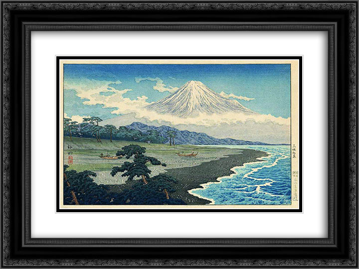 Fuji from Miho no Matsubara 24x18 Black Ornate Wood Framed Art Print Poster with Double Matting by Takahashi, Shotei