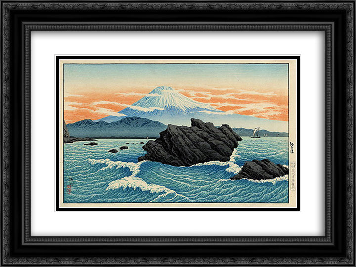 Fuji from Okitsu 24x18 Black Ornate Wood Framed Art Print Poster with Double Matting by Takahashi, Shotei
