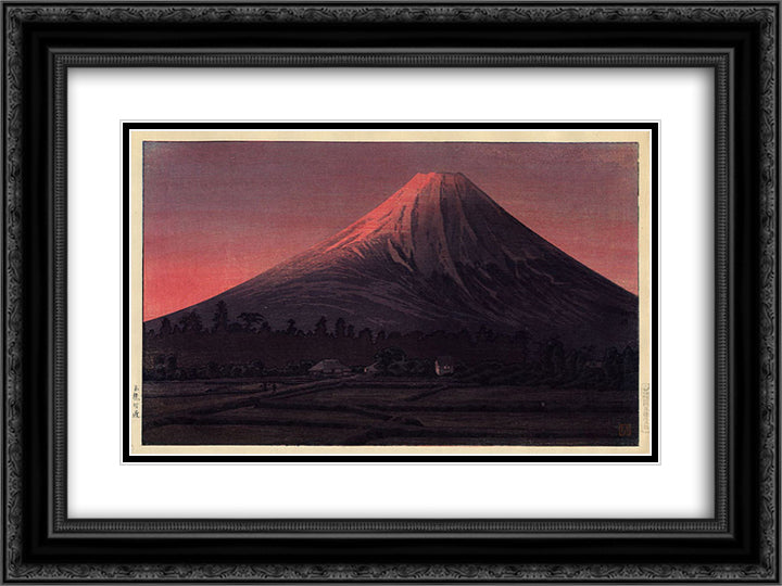 Fuji near Tamaho (pink variant) 24x18 Black Ornate Wood Framed Art Print Poster with Double Matting by Takahashi, Shotei