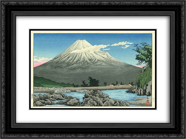 Fuji River 24x18 Black Ornate Wood Framed Art Print Poster with Double Matting by Takahashi, Shotei