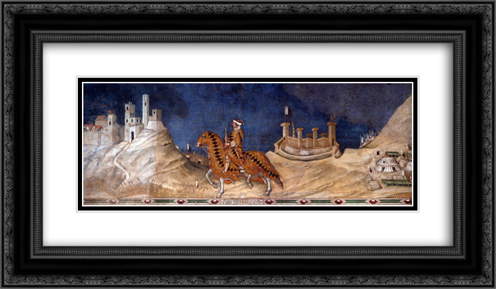 Guidoriccio da Fogliano 24x14 Black Ornate Wood Framed Art Print Poster with Double Matting by Martini, Simone