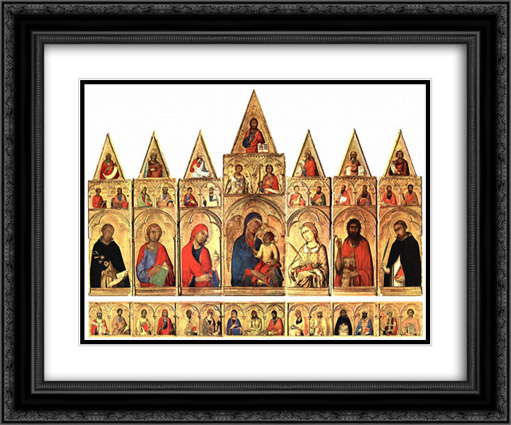 Saint Catherine of Alexandria Polyptych 24x20 Black Ornate Wood Framed Art Print Poster with Double Matting by Martini, Simone