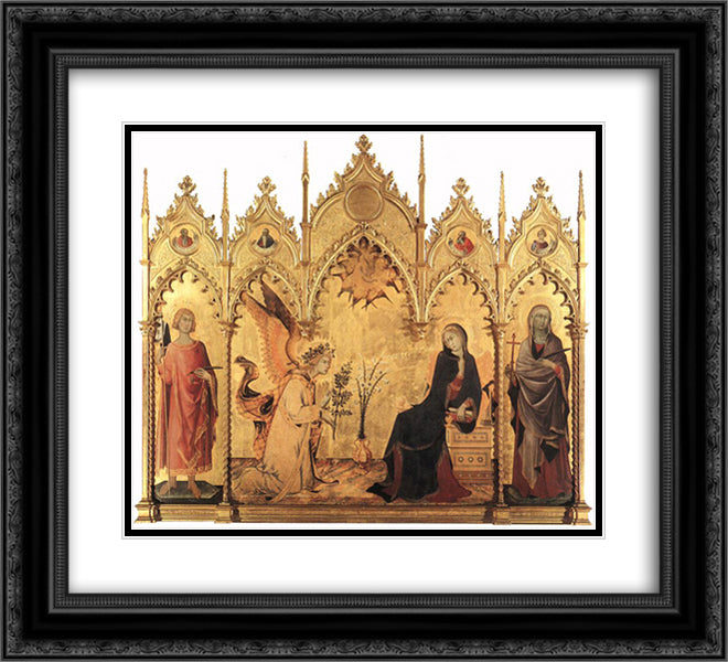The Annunciation with St. Margaret and St. Ansanus 22x20 Black Ornate Wood Framed Art Print Poster with Double Matting by Martini, Simone