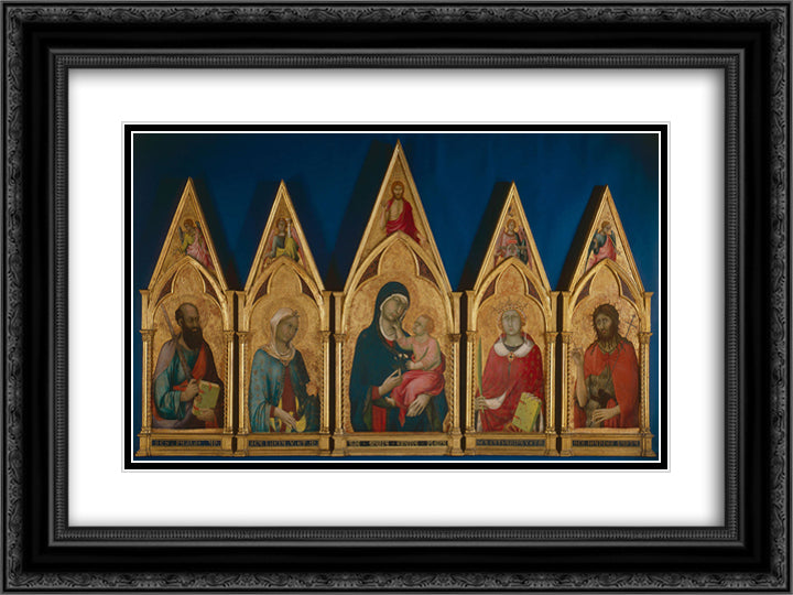 Virgin and Child with Saints (Boston Polyptych) 24x18 Black Ornate Wood Framed Art Print Poster with Double Matting by Martini, Simone