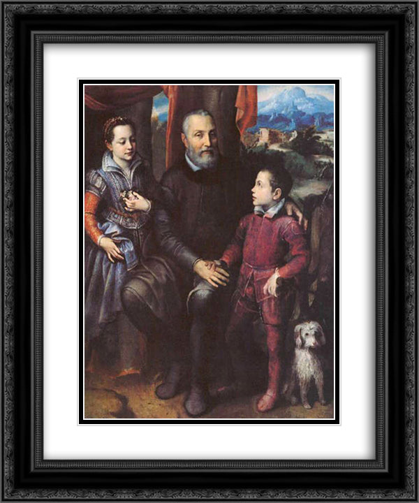 Family Portrait, Minerva, Amilcare and Asdrubale Anguissola 20x24 Black Ornate Wood Framed Art Print Poster with Double Matting by Anguissola, Sofonisba