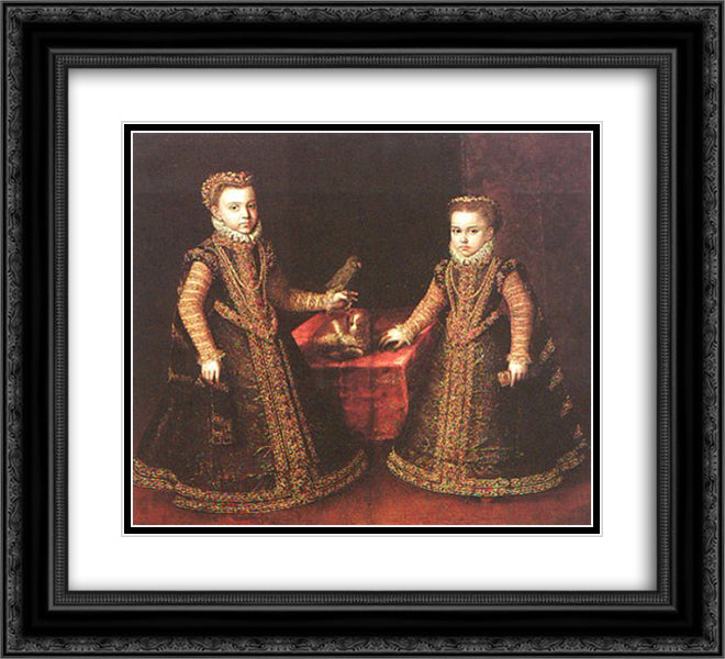 Infantas Isabella Clara Eugenia and Catalina Micaela 22x20 Black Ornate Wood Framed Art Print Poster with Double Matting by Anguissola, Sofonisba