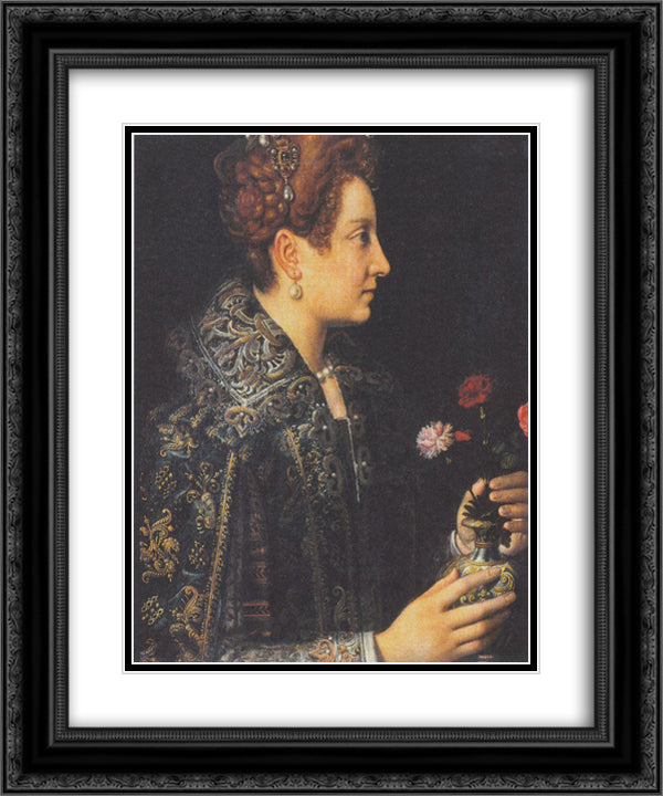 Portrait of a young woman in profile 20x24 Black Ornate Wood Framed Art Print Poster with Double Matting by Anguissola, Sofonisba