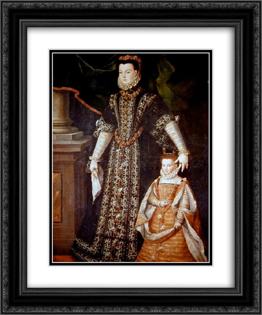 Portrait of Diane d'Andouins and her daughter 20x24 Black Ornate Wood Framed Art Print Poster with Double Matting by Anguissola, Sofonisba