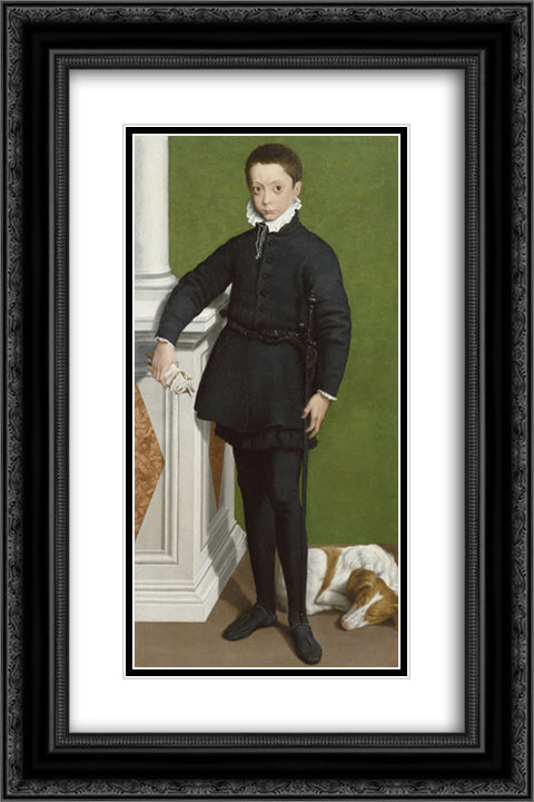 Portrait of Massimiliano Stampa 16x24 Black Ornate Wood Framed Art Print Poster with Double Matting by Anguissola, Sofonisba