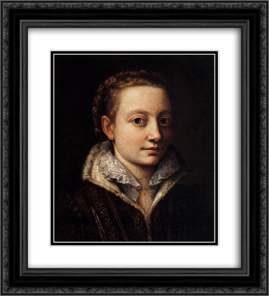 Portrait of Minerva Anguissola 20x22 Black Ornate Wood Framed Art Print Poster with Double Matting by Anguissola, Sofonisba