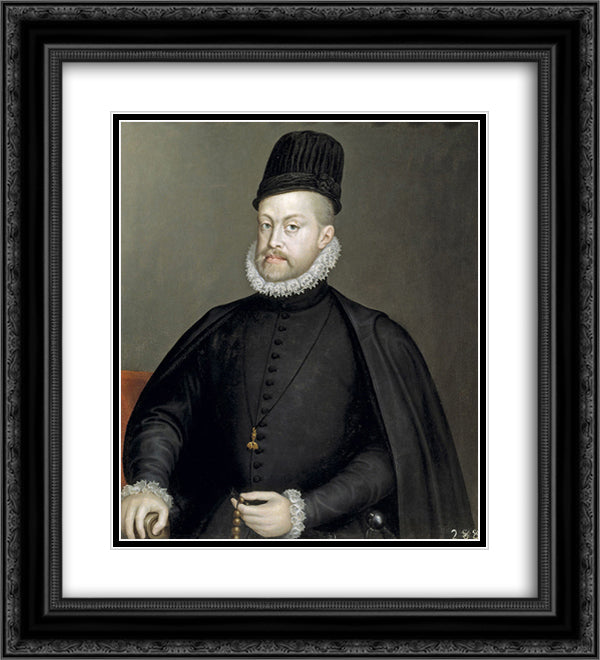 Portrait of Philipp II of Spain 20x22 Black Ornate Wood Framed Art Print Poster with Double Matting by Anguissola, Sofonisba
