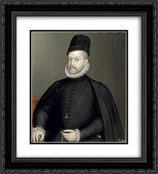 Portrait of Philipp II of Spain 20x22 Black Ornate Wood Framed Art Print Poster with Double Matting by Anguissola, Sofonisba