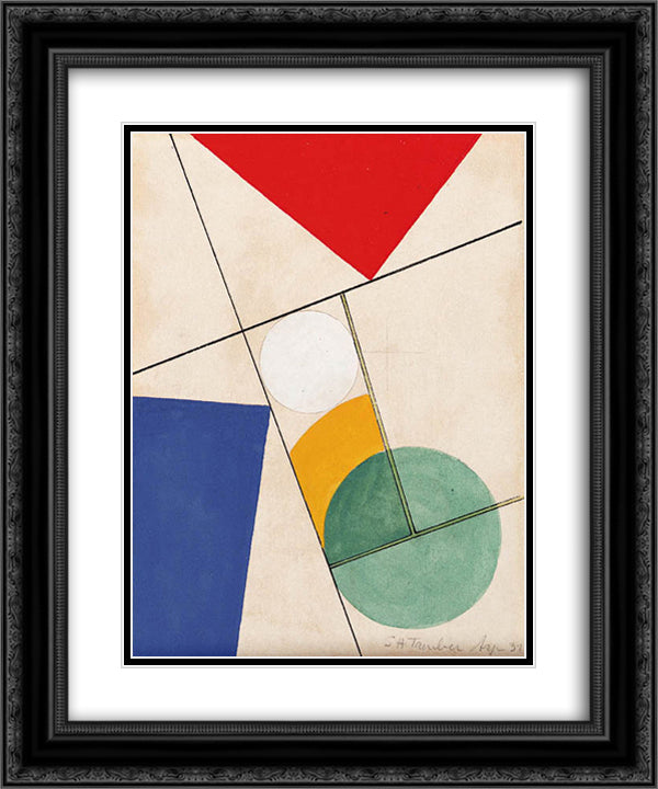 Composition 20x24 Black Ornate Wood Framed Art Print Poster with Double Matting by Taeuber Arp, Sophie
