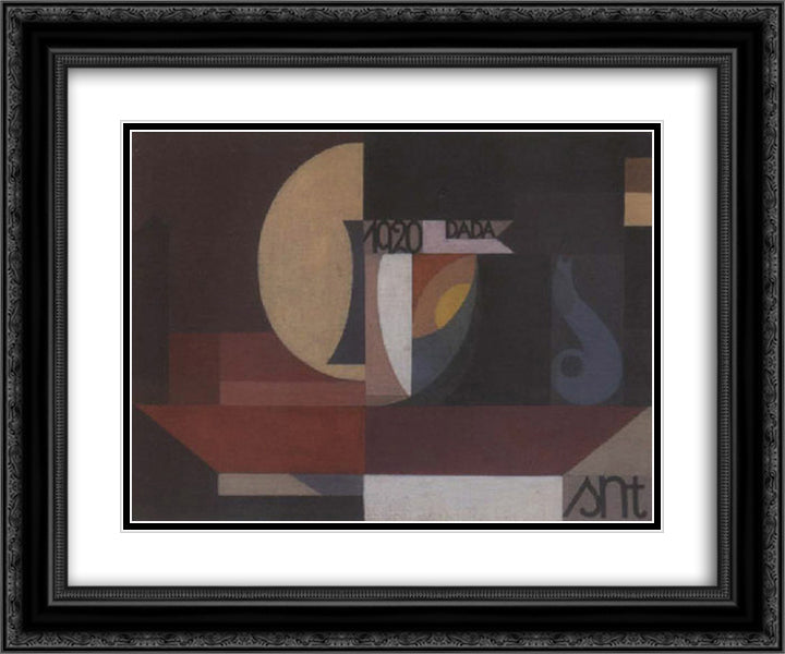 Composition Dada 24x20 Black Ornate Wood Framed Art Print Poster with Double Matting by Taeuber Arp, Sophie