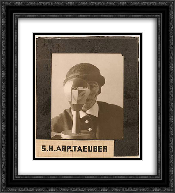 Self-portrait with Dada-Kopf (Dada Head) 1926 20x22 Black Ornate Wood Framed Art Print Poster with Double Matting by Taeuber Arp, Sophie
