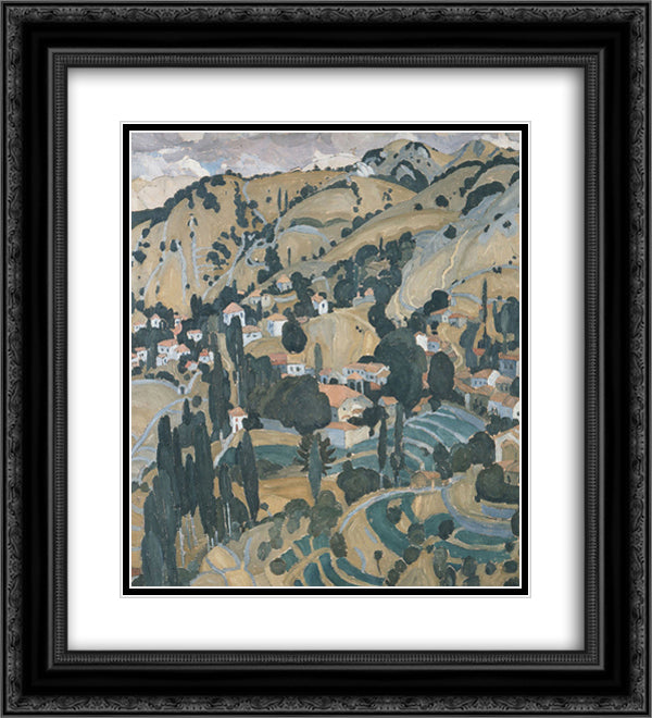 Burnt Village in Mytilini 20x22 Black Ornate Wood Framed Art Print Poster with Double Matting by Papaloukas, Spyros