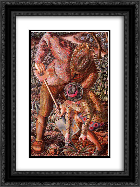 Apple Gatherers 18x24 Black Ornate Wood Framed Art Print Poster with Double Matting by Spencer, Stanley