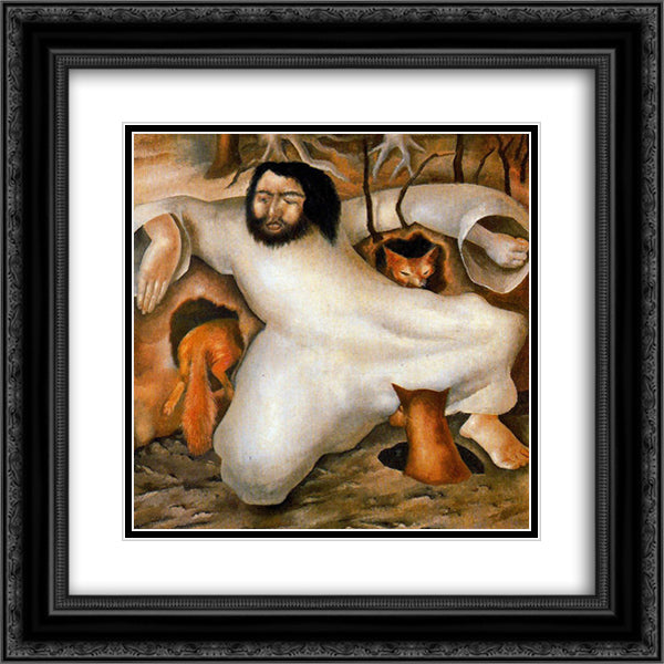 Christ in the Wilderness - The foxes have holes 20x20 Black Ornate Wood Framed Art Print Poster with Double Matting by Spencer, Stanley