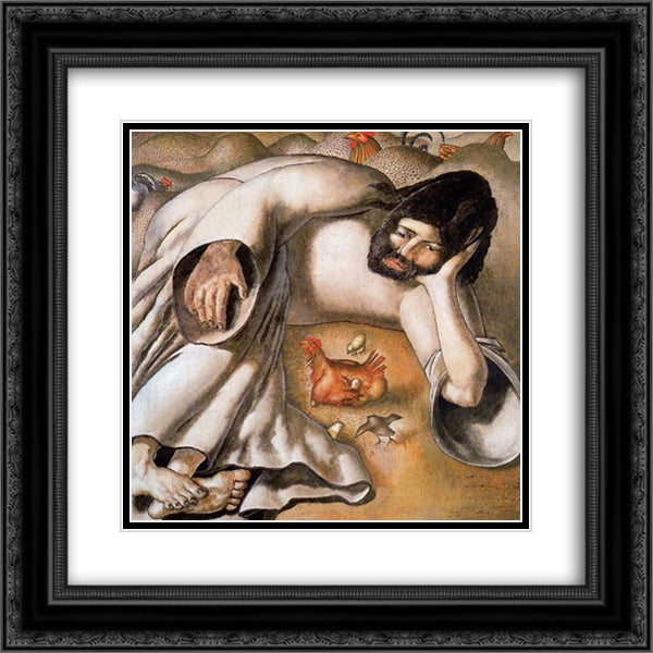 Christ in the Wilderness - The Hen 20x20 Black Ornate Wood Framed Art Print Poster with Double Matting by Spencer, Stanley