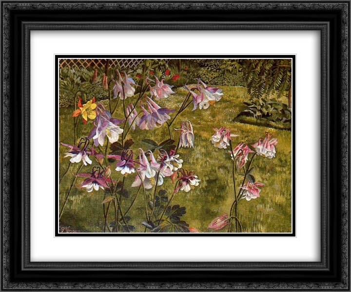 Columbines 24x20 Black Ornate Wood Framed Art Print Poster with Double Matting by Spencer, Stanley