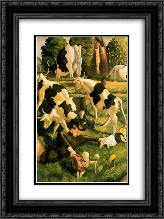 Cows 18x24 Black Ornate Wood Framed Art Print Poster with Double Matting by Spencer, Stanley