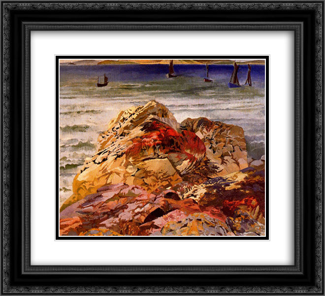 Fishing Boats. St. Ives. 22x20 Black Ornate Wood Framed Art Print Poster with Double Matting by Spencer, Stanley