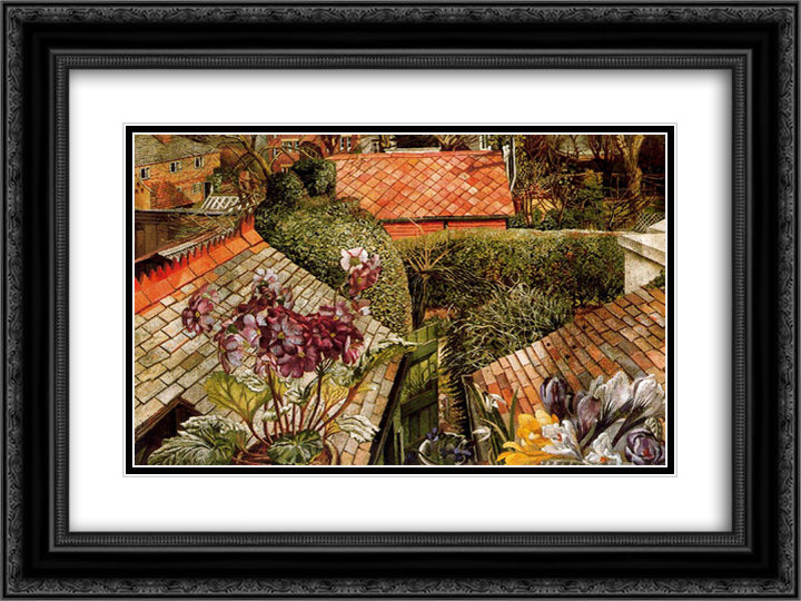 Flowers in a Window (Cookham) 24x18 Black Ornate Wood Framed Art Print Poster with Double Matting by Spencer, Stanley