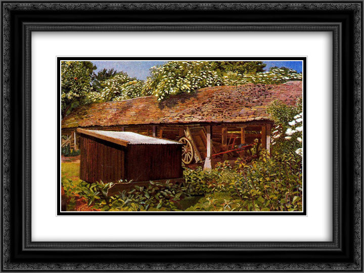 Garden Scene. Port Glasgow. 24x18 Black Ornate Wood Framed Art Print Poster with Double Matting by Spencer, Stanley