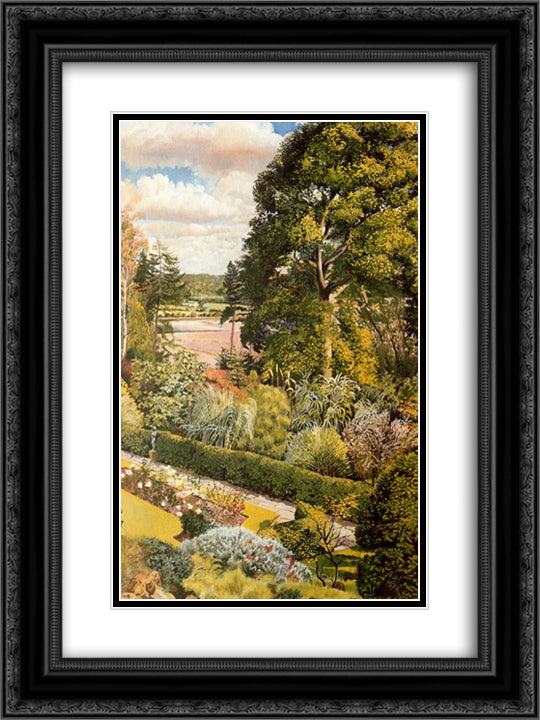 Garden View. Cookham Dene. 18x24 Black Ornate Wood Framed Art Print Poster with Double Matting by Spencer, Stanley