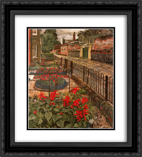 Gardens In The Pound, Cookham 20x22 Black Ornate Wood Framed Art Print Poster with Double Matting by Spencer, Stanley