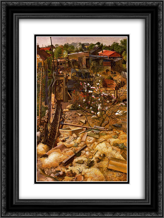 Geese run 18x24 Black Ornate Wood Framed Art Print Poster with Double Matting by Spencer, Stanley