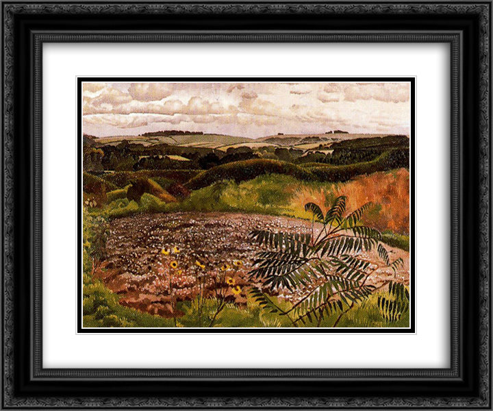 Landscape, Burghclere 24x20 Black Ornate Wood Framed Art Print Poster with Double Matting by Spencer, Stanley
