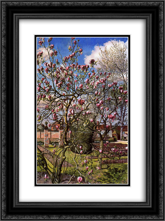 Landscape with Magnolia 18x24 Black Ornate Wood Framed Art Print Poster with Double Matting by Spencer, Stanley