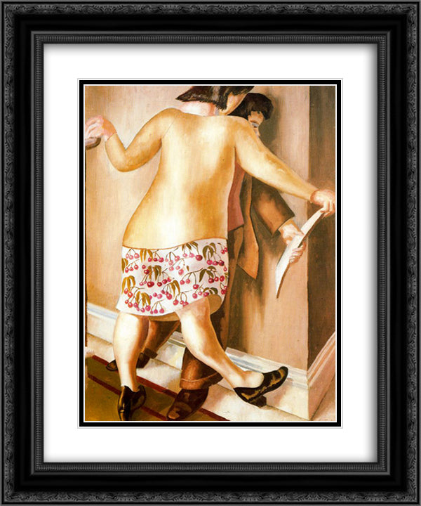 On the Landing (Looking at a Drawing) 20x24 Black Ornate Wood Framed Art Print Poster with Double Matting by Spencer, Stanley