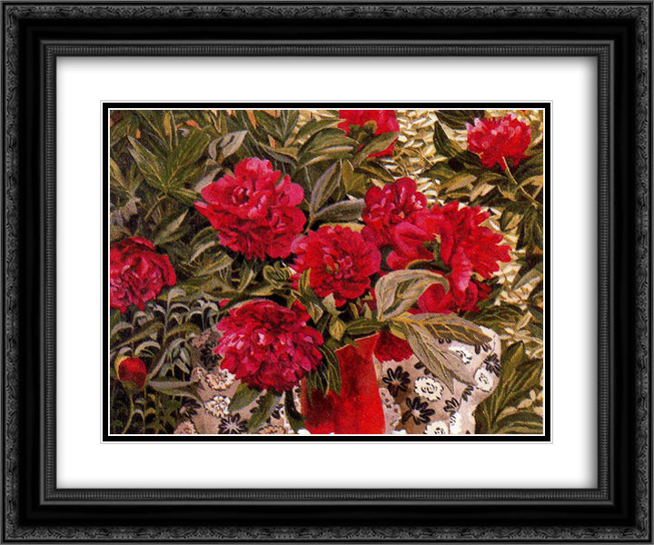Peonies 24x20 Black Ornate Wood Framed Art Print Poster with Double Matting by Spencer, Stanley