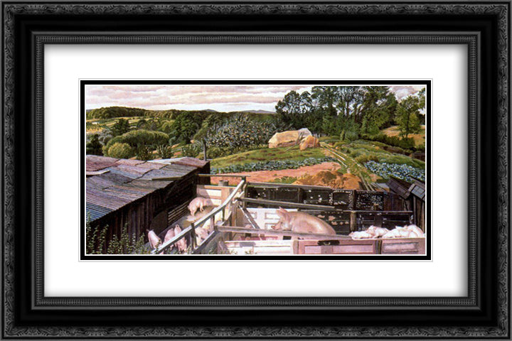 Rickett's Farm, Cookham Dene 24x16 Black Ornate Wood Framed Art Print Poster with Double Matting by Spencer, Stanley