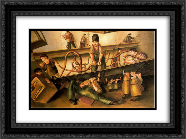 Riveters 24x18 Black Ornate Wood Framed Art Print Poster with Double Matting by Spencer, Stanley